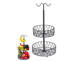 2-Tier Iron Fruit Bowl Stand with Double Banana Hanger Hooks