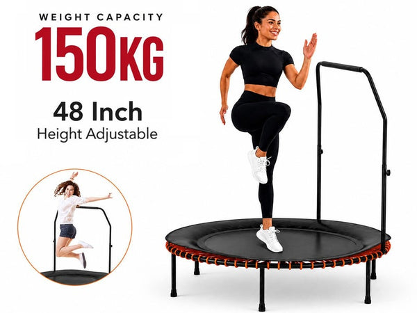 Mini fitness trampoline rebounder with adjustable support handle