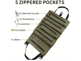 Tool Storage Bag Roll Bag Portable and with 5 Zip Pockets