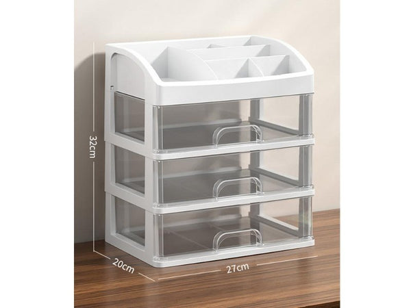 3-Tier Desktop Storage Box Clear Drawers Organizer White
