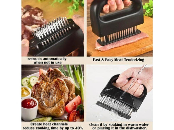 48-Blade Stainless Steel Meat Tenderizer Tool with Safety Lock