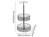 2-Tier Iron Fruit Bowl Stand with Double Banana Hanger Hooks