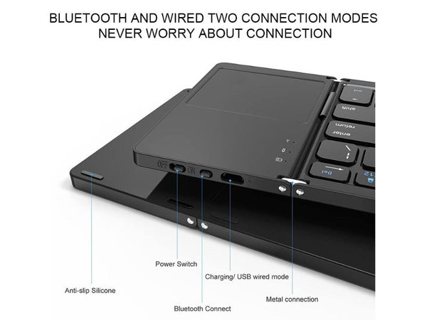 64-Key Foldable Wireless Bluetooth Keyboard with Touchpad