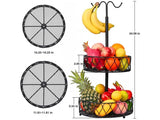 2-Tier Iron Fruit Bowl Stand with Double Banana Hanger Hooks