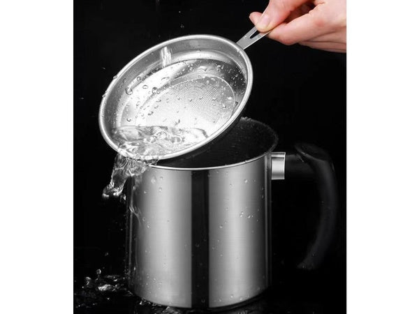 Stainless Steel Oil Filter Pot 1.8L Storage Can with Mesh