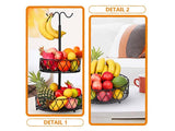 2-Tier Iron Fruit Bowl Stand with Double Banana Hanger Hooks