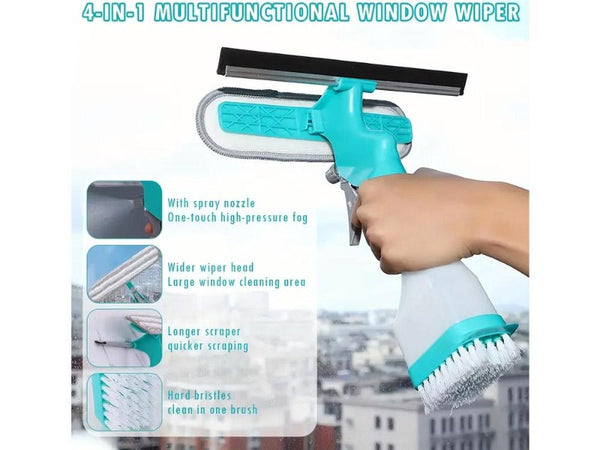 3-in-1 Window Cleaning Squeegee Spray Bottle & Scrub Wiper Tool