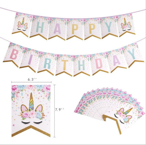 Unicorn Banner Gold Real Glitter Flag Happy Birthday