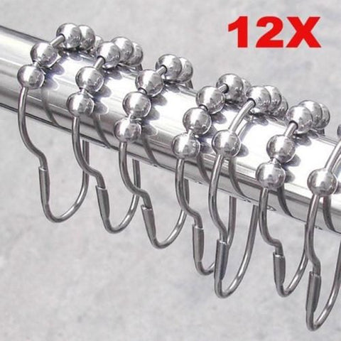 12pcs Shower Curtain Hooks Rings Chrome Stainless Steel