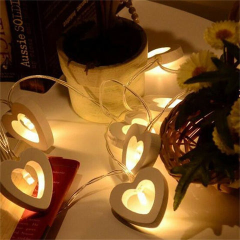 10 LED Love Heart Wooden Party Christmas Wedding