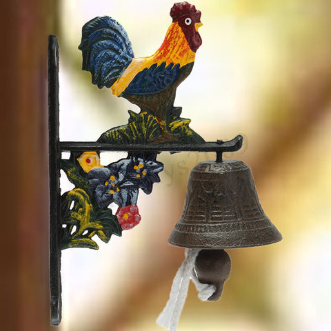 Vintage Rustic Cast Iron Wall Mounted Rooster Door Bell