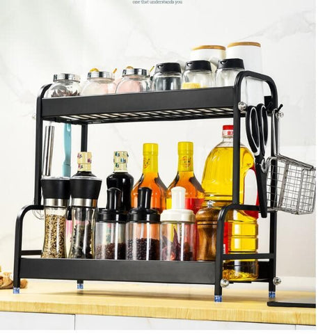 2 Tier Kitchen Rack Stainless Steel Jars Bottle Shelf