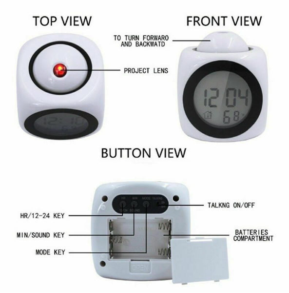 Alarm Clock LED Wall/Ceiling Projection LCD Digital Talking