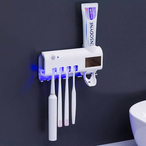 Automatic Toothpaste Dispenser+Toothbrush UV Sterilizer Wall Mount