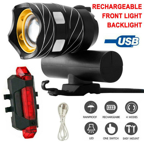 USB Bike Light Rechargeable LED Bicycle Front Rear