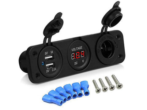 3 in 1 Car Dual USB Port Charger + Cigarette Lighter Socket + Digital Voltmeter