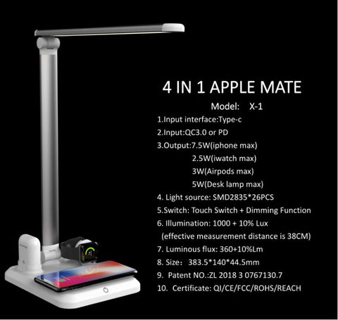 4 in 1 LED Desk Lamp Wireless Charger For Apple Watch