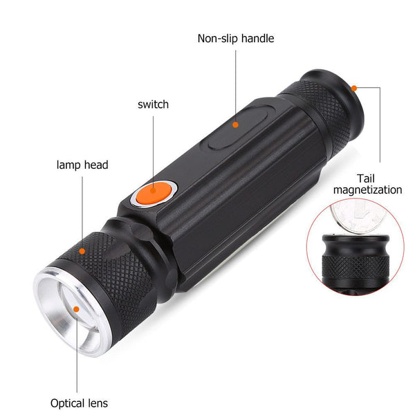 Waterproof LED Flashlight Alloy USB Torch Lamp