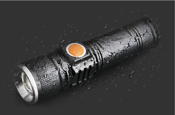 Waterproof LED Flashlight Alloy USB Torch Lamp