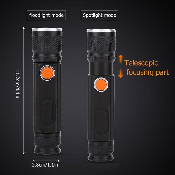 Waterproof LED Flashlight Alloy USB Torch Lamp