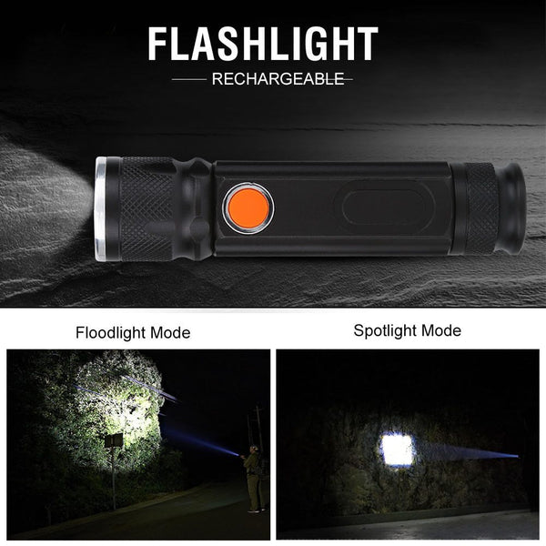 Waterproof LED Flashlight Alloy USB Torch Lamp