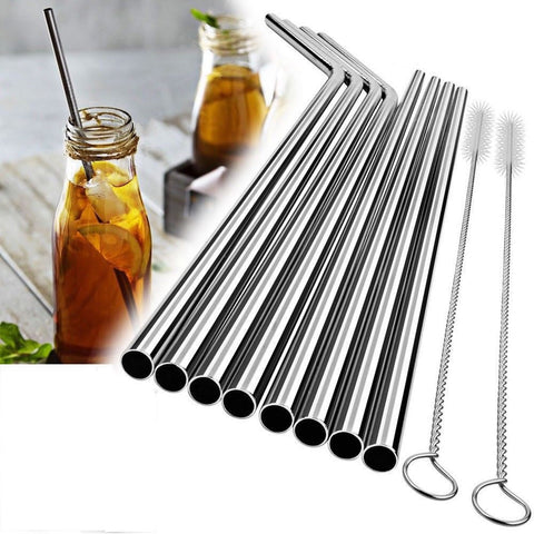 10pc Reusable Drinking stainless Steel Metal Straws