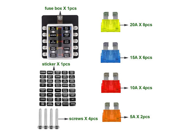 12V 10 Way Blade Fuse Box w