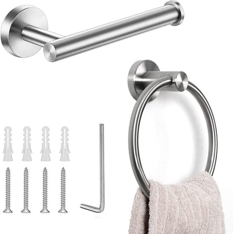 Toilet Paper Roll Holder + Towel Ring Set