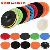 12pcs Car Polishing Pads Sponge Woolen Waxing Buffing Kit 5 inch