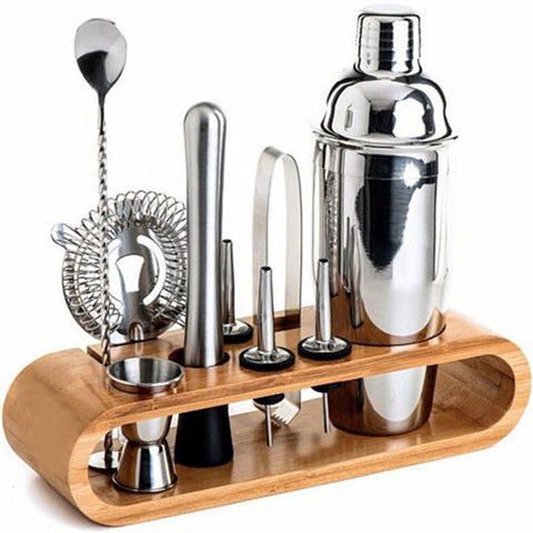 10pcs Wooden Stand Cocktail Shaker Set