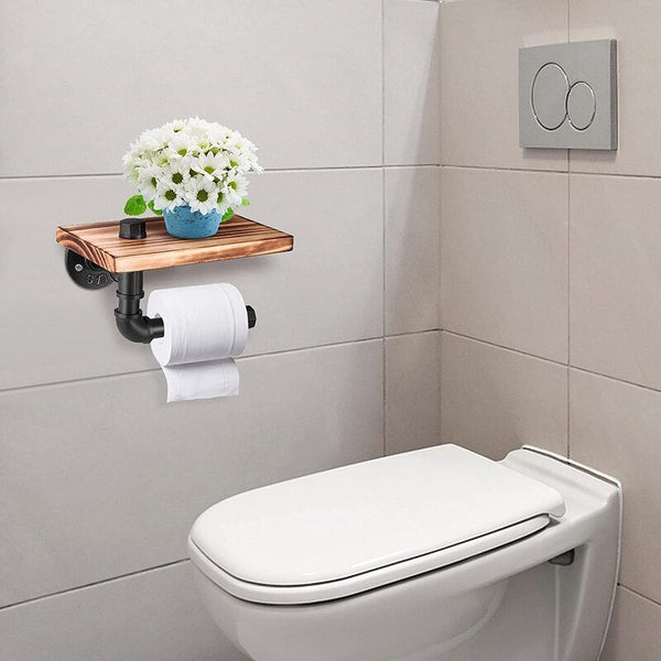 Wooden Phone Shelf Toilet Paper Roll Holder