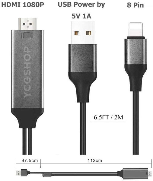 Lightning to HDMI Cable iPhone iPad AV TV Adapter Cable