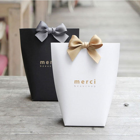 5Pcs Merci Paper Cake Boxes Gift Bag Wedding Favors